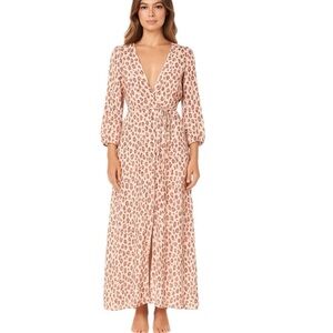 Kivari - NWT Blush Leopard Print Long Sleeves Linen Nadia Maxi Dress Sz 6